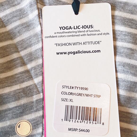 Yogalicious Slit Back Tank Gray White Stripe XL - Picture 5 of 6